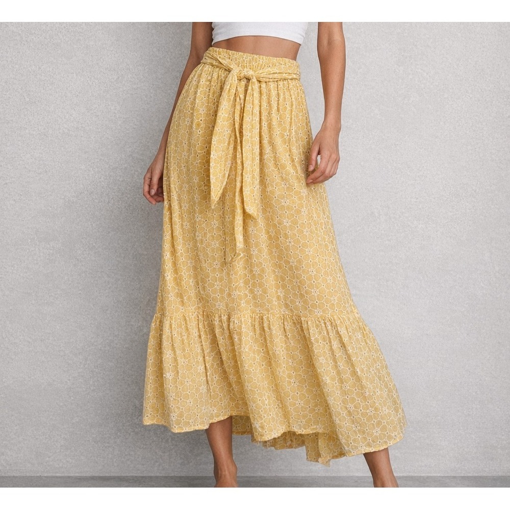 Lisa Marie Fernandez Floral Print Elastic Maxi Skirt Women's Yellow‎ w/belt